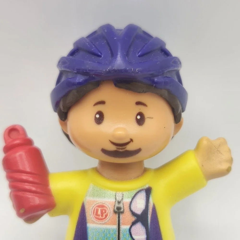 Fisher Price Little People Bike Bicycle Rider Boy Purple Helmet W/ Water Bottle